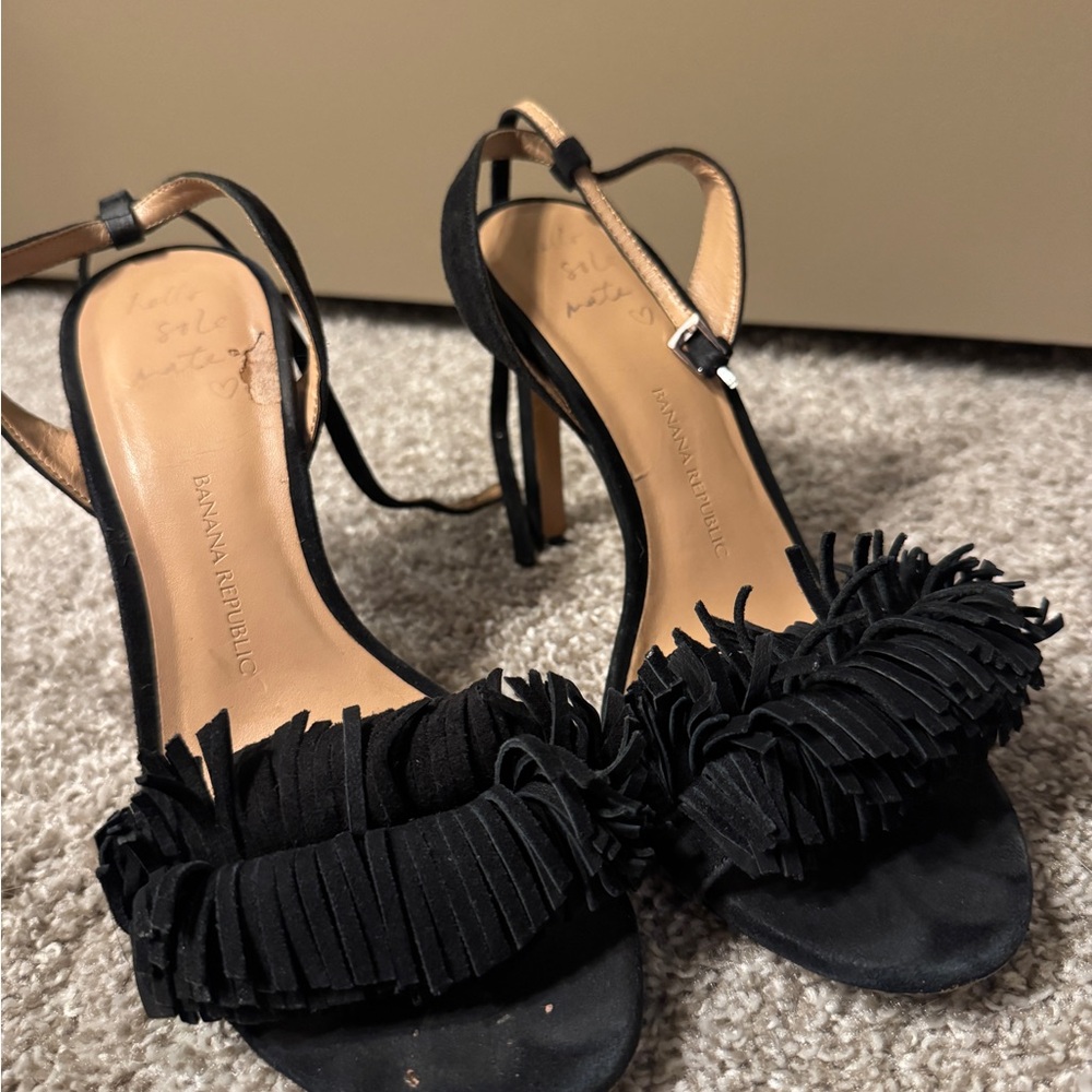 Banana Republic Black Fringe Heeled Sandals - Picture 3 of 5